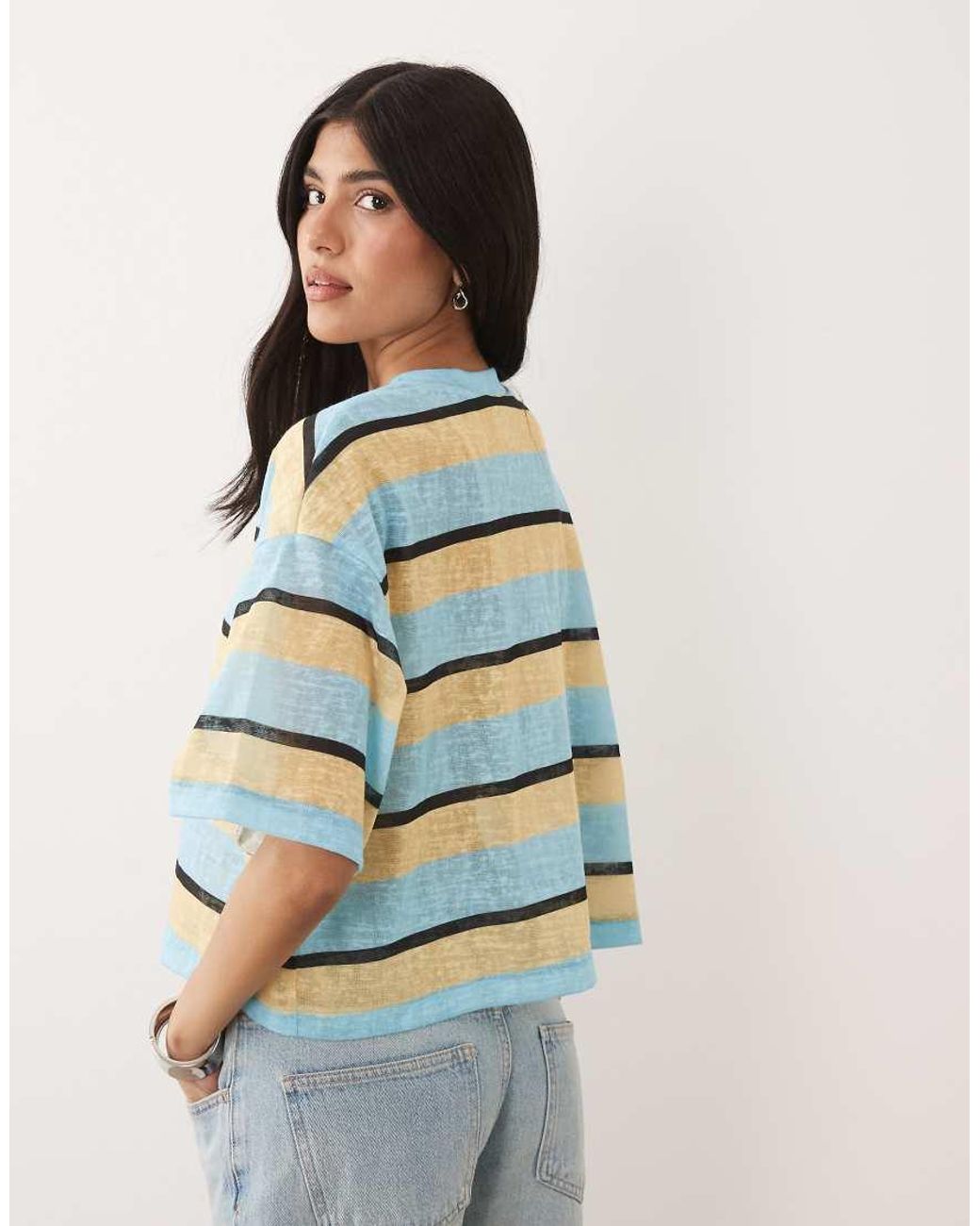ASOS Blue Sheer Slub Short Sleeve Boxy Cropped T-shirt
