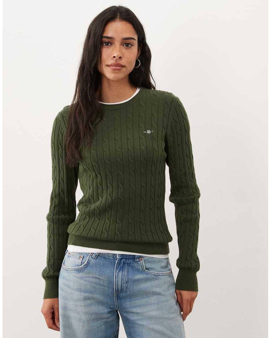 Gant Green Stretch Cotton Cable Knit Jumper