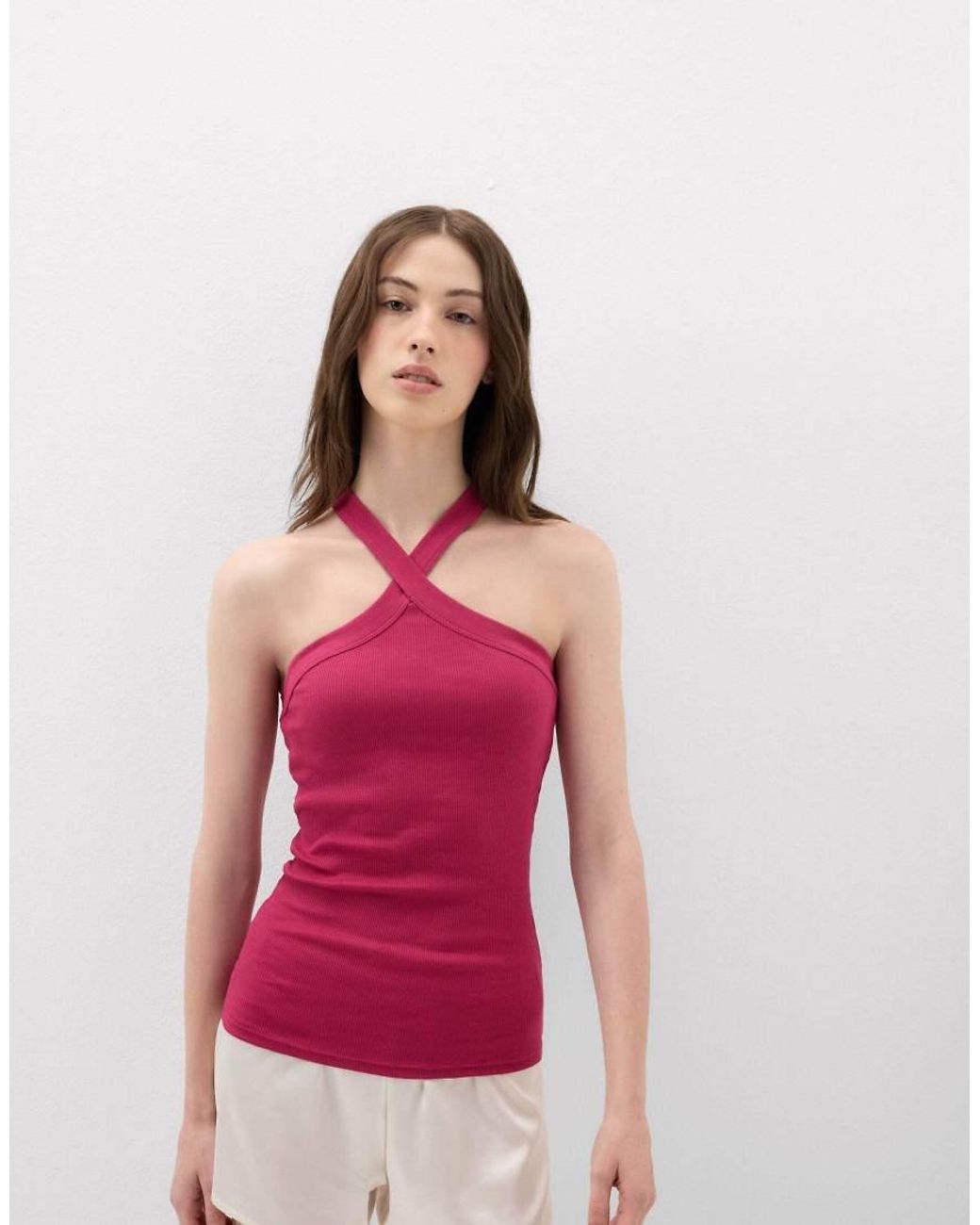Intimissimi Pink Ribbed Superior Cotton Crossover Cami