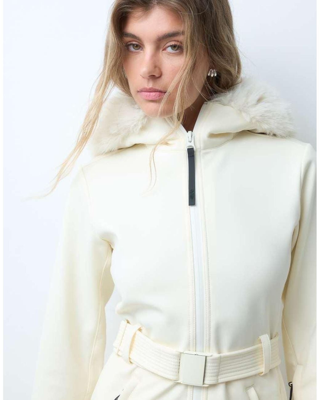 ASOS 4505 Ski & Snow Blue 4505 Ski Soft Shell Belted Ski Suit With Side Stripe And Faux Fur Trim