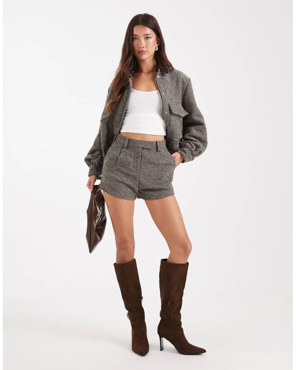 4th & Reckless Brown Wool Feel Tailored Pleat Front Micro Shorts