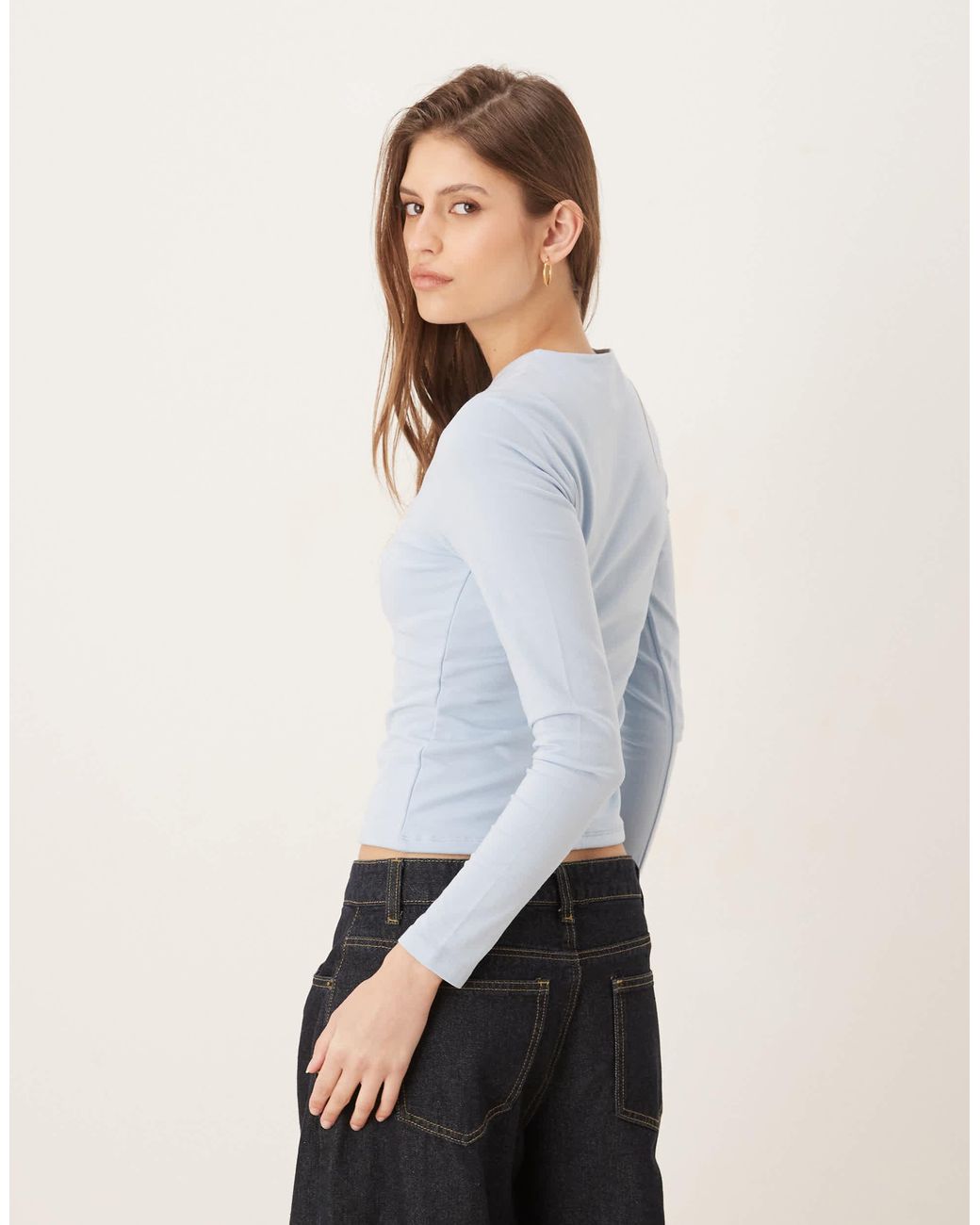 Abercrombie & Fitch White – nahtloses, knapp geschnittenes langärmliges shirt