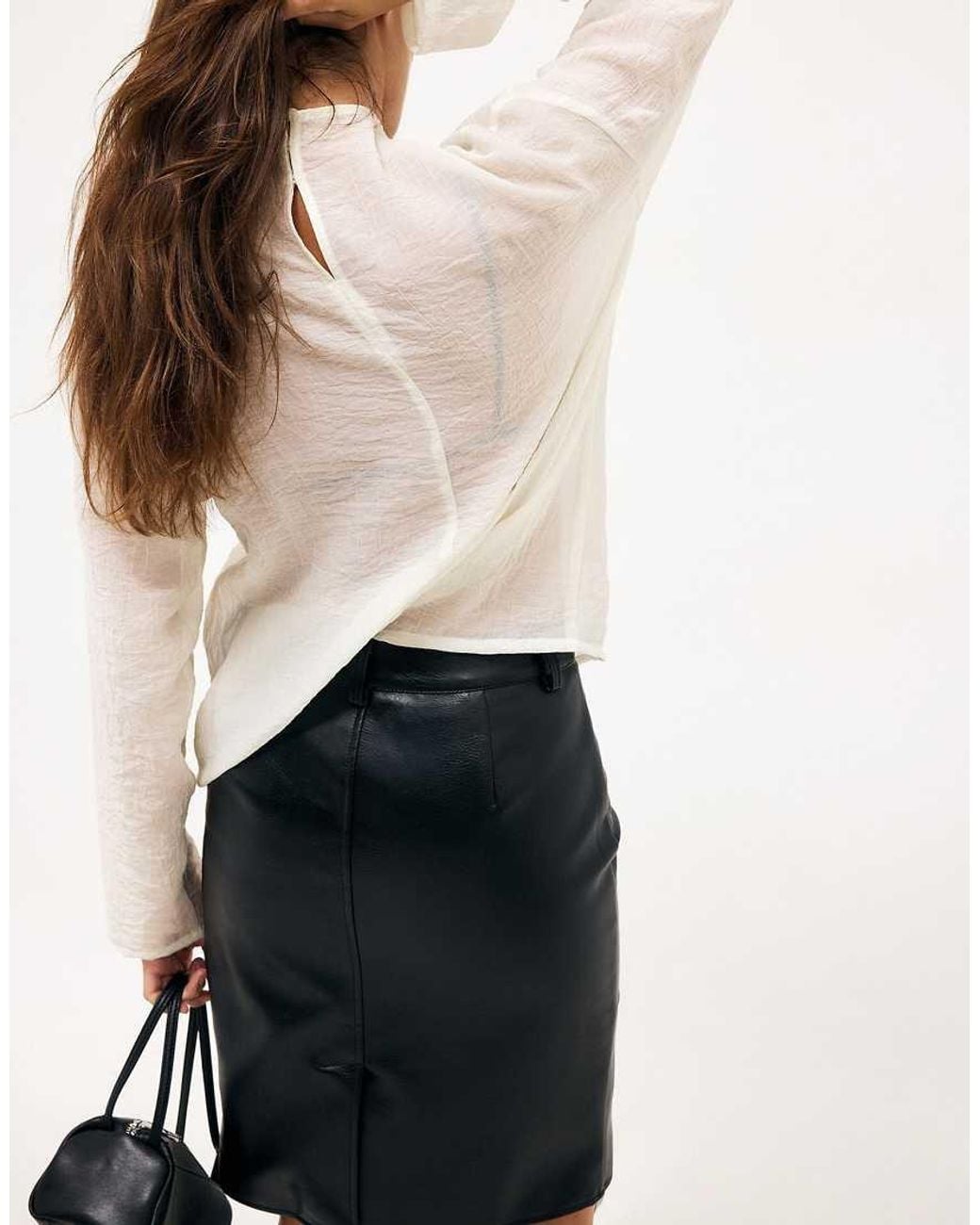 NA-KD Natural Funnel Neck Seam Detail Crinkle Top