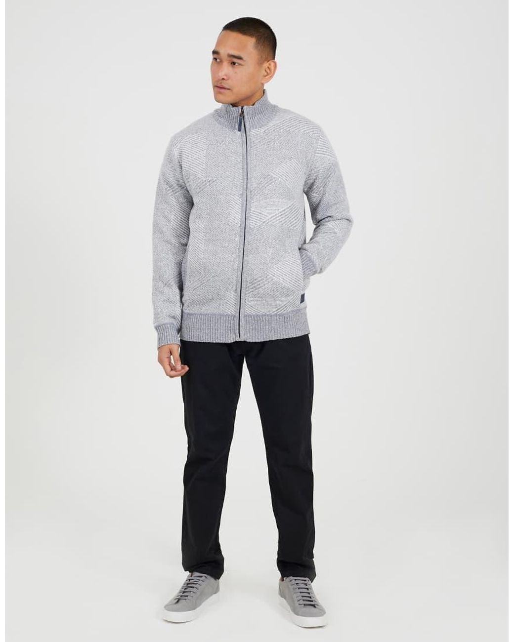 Brave Soul Gray Funnel Neck Zip Through Knitted Jumper for men