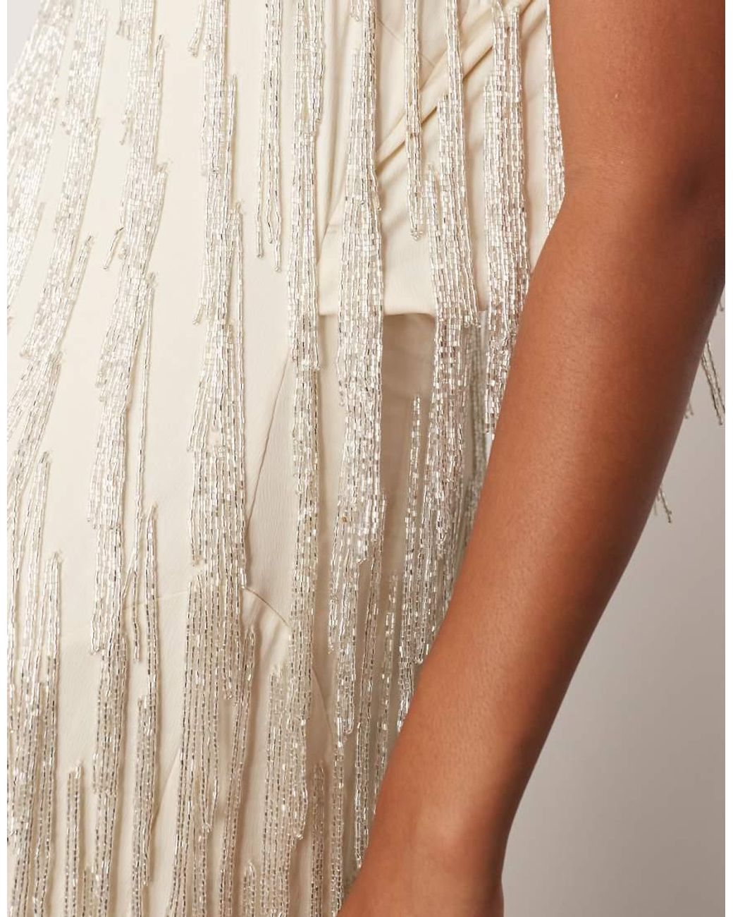 ARRANGE Natural Curve Beaded Fringe Maxi Dress With Splits