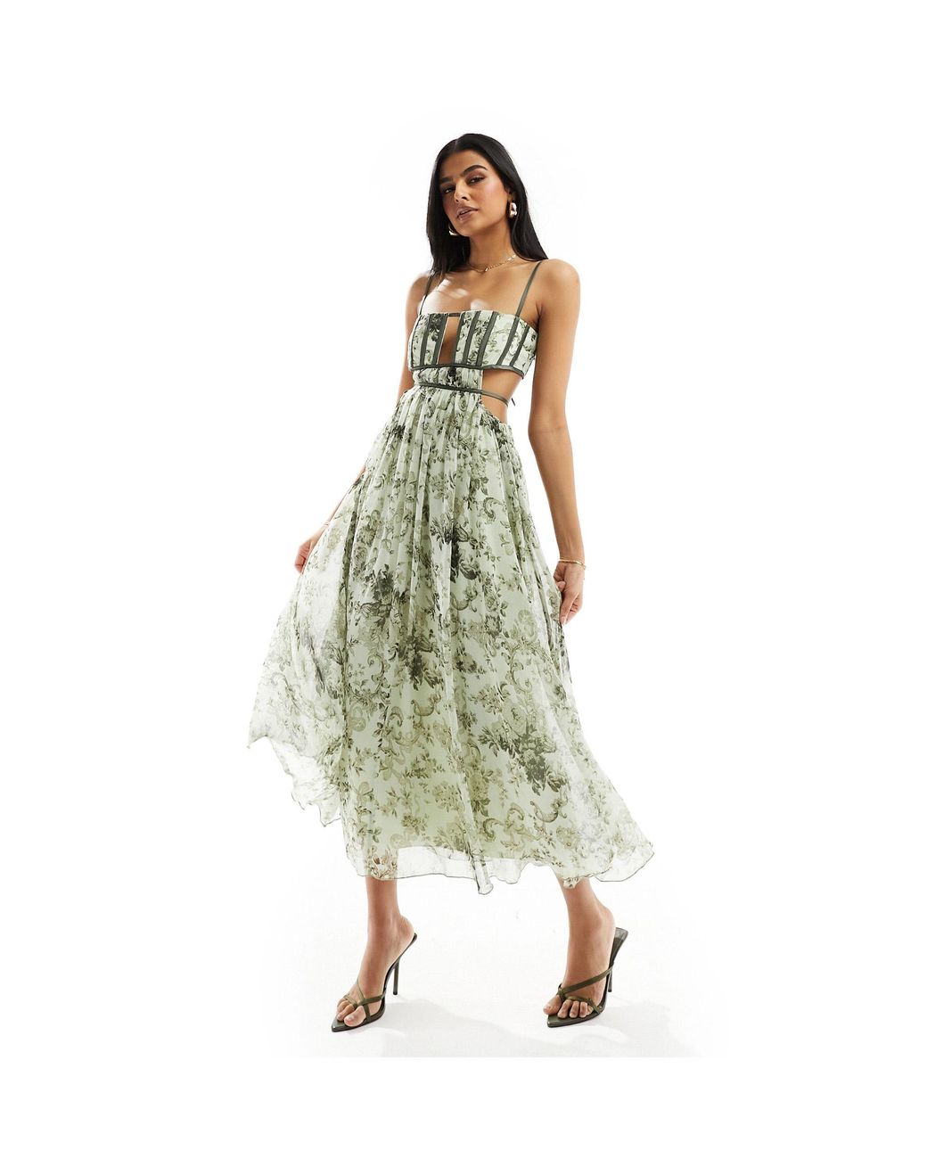 ASOS Corset Detail Cut Out Strappy Midi Skater Dress in Metallic Lyst Canada