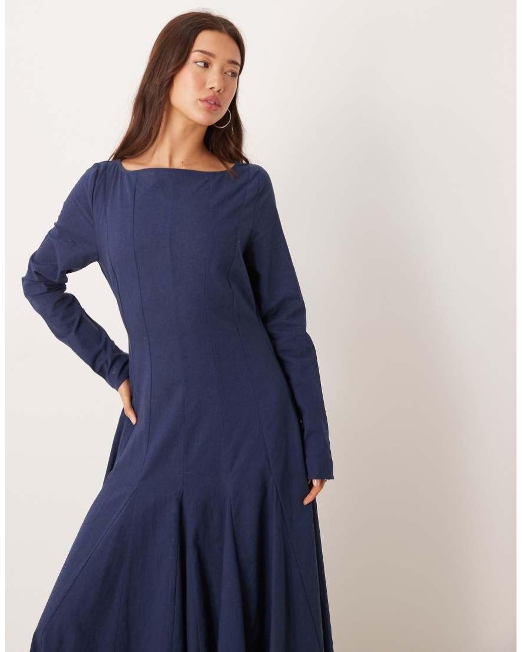 ASOS Blue Slash Neck Maxi Dress With Full Skirt