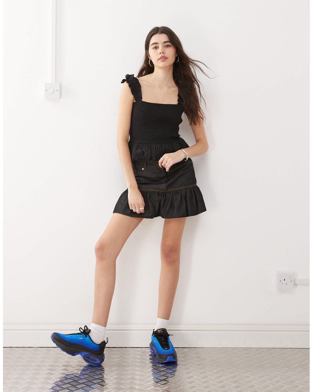 Collusion Black Woven Shirred Cami Top With Bubble Hem