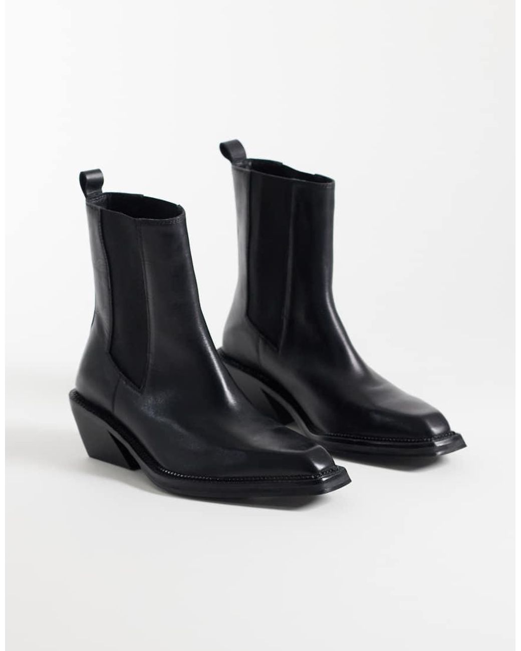 ASOS Black Russo Leather Chunky Western Ankle Boots
