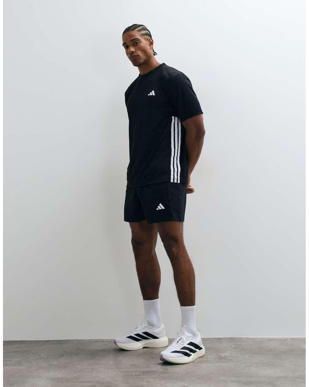 Adidas Originals Blue Adidas Training Essentials 3 Stripe T-shirt for men