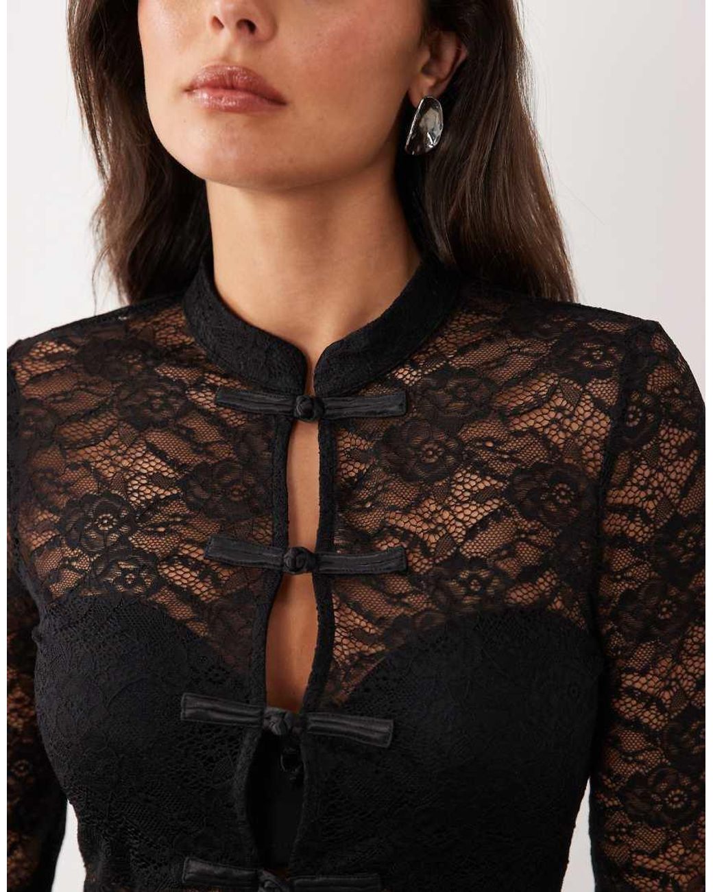 ASOS Black Long Sleeve Mandarin Collar Lace Top