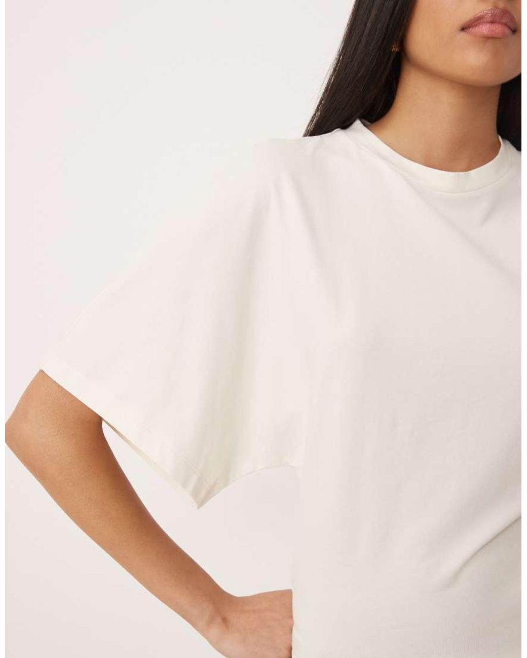 Gina Tricot White Short Sleeve Cinched Waist Top