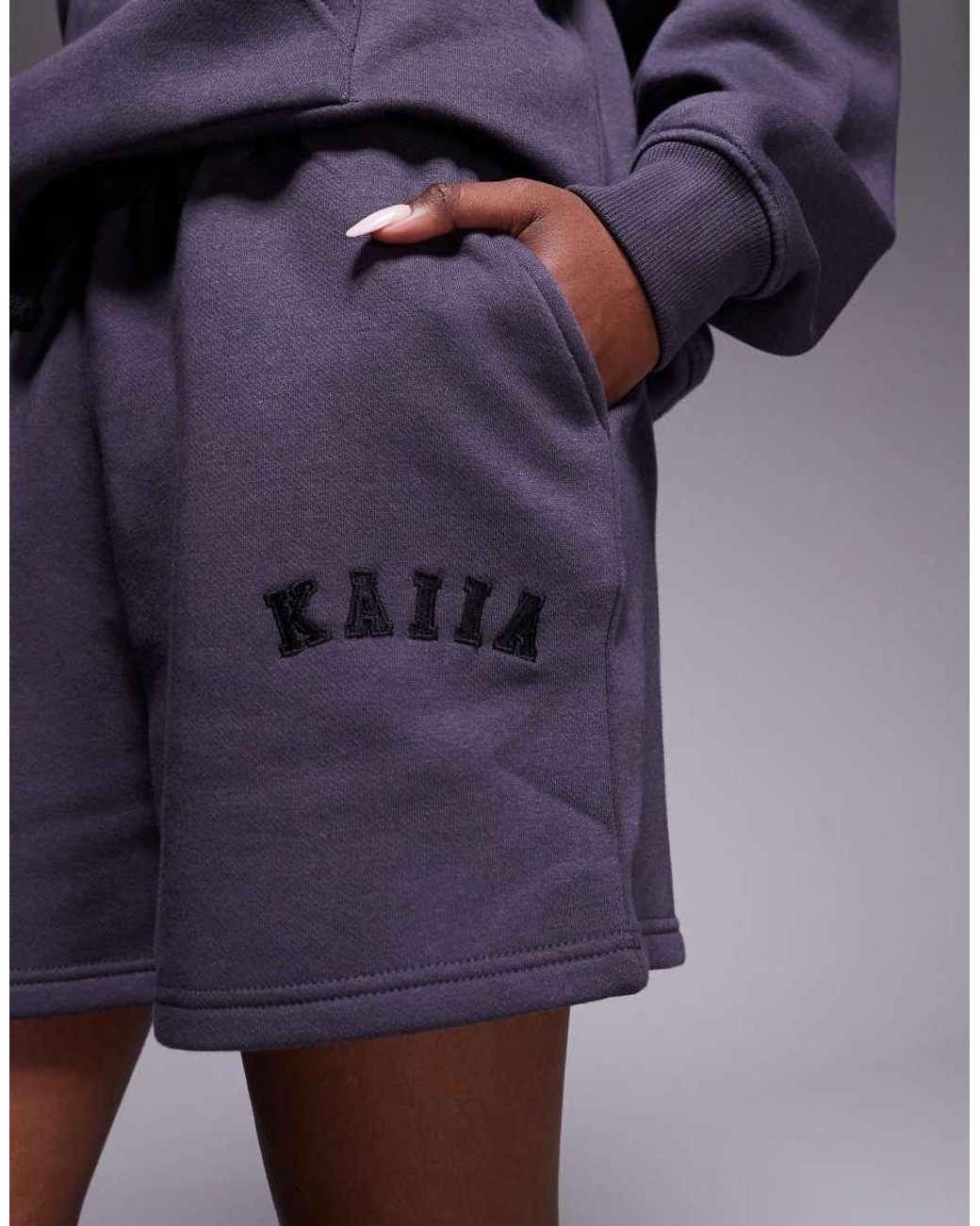 Kaiia Blue Cotton Blend Embroidered Logo Sweat Shorts Co-ord
