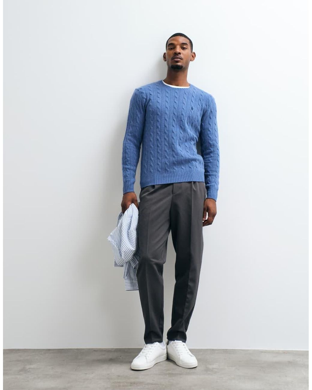 Polo Ralph Lauren Blue Icon Logo Rich Wool Cable Knit Jumper for men
