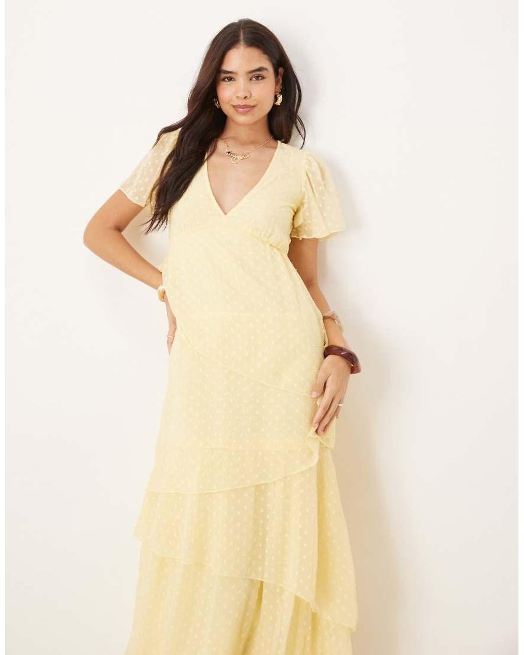 Vila Natural Tiered Dobby Ankle Dress