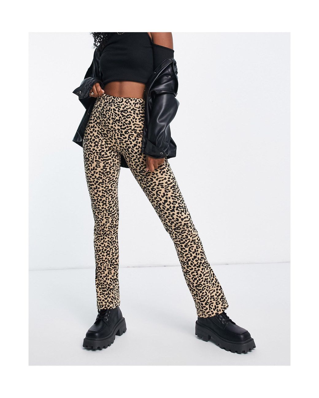 schlaghose aus jersey mit leopardenmuster in Schwarz Damen Hosen und Chinos Missguided Denim 