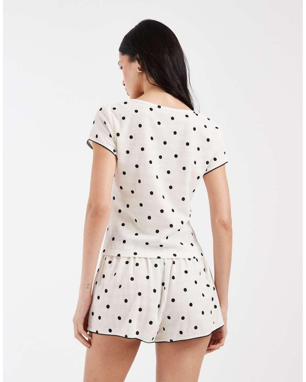 Loungeable White Waffle Jersey Shorts And T-shirt Pyjama Set