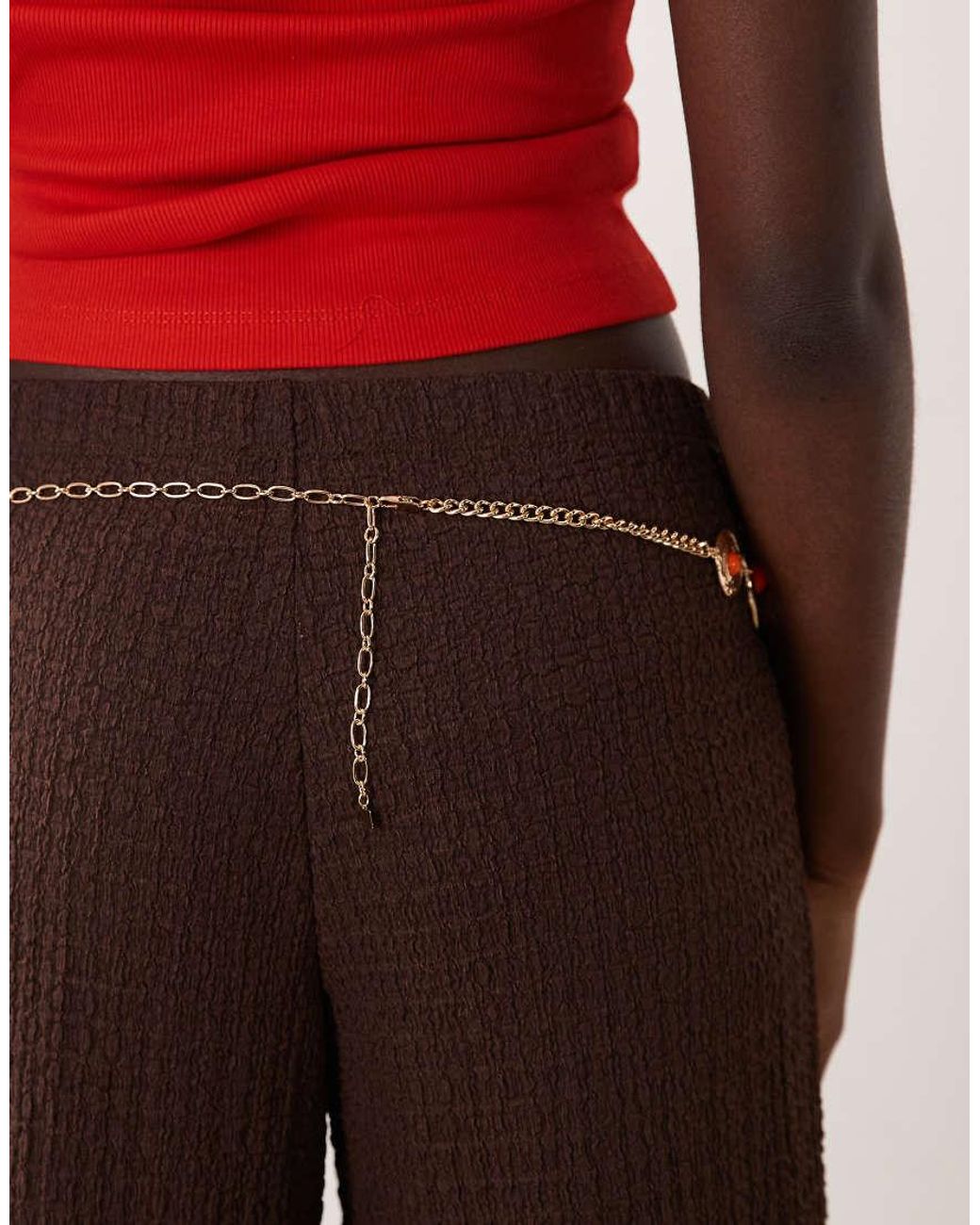 ASOS Natural Waist And Hip Orange Stone Set Chain Belt
