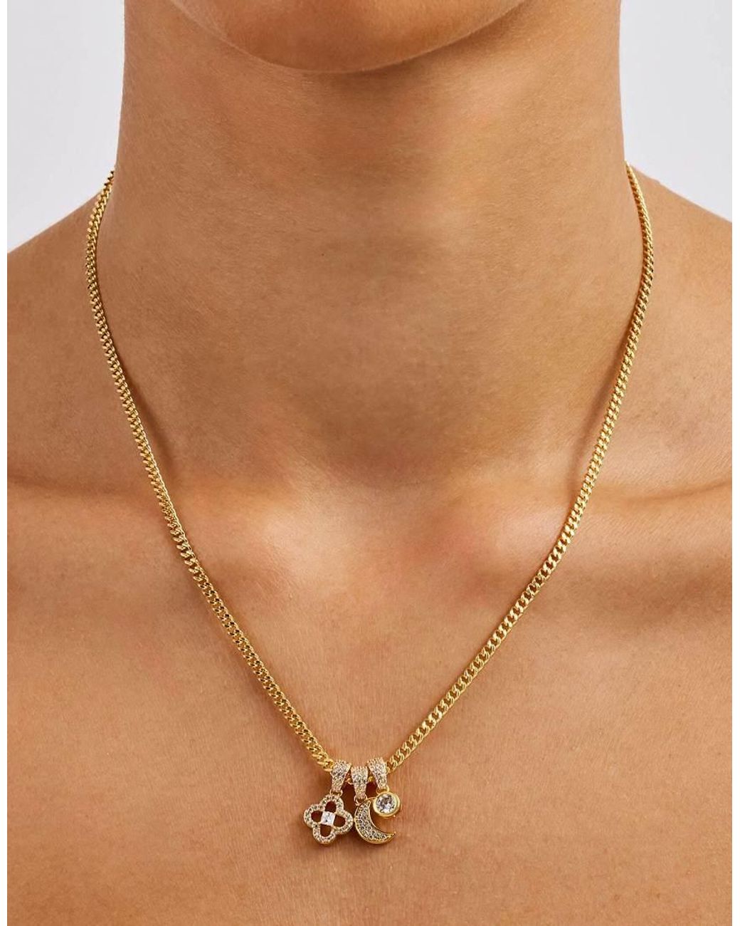 CERNUCCI Metallic Triple Motif & Moon Pendant Necklace