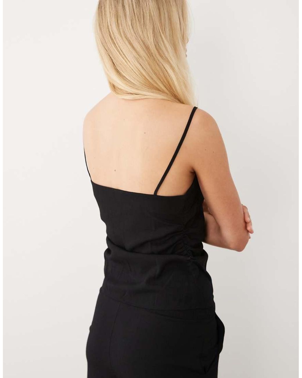 Mango Black Riga Strappy Ruched Side Top