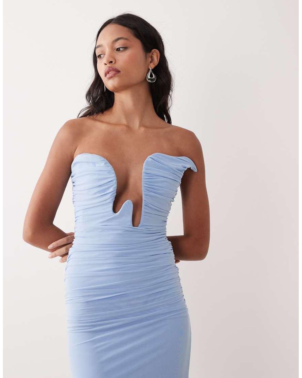 Bardot Blue Julane Bandeau Mesh Midi Dress