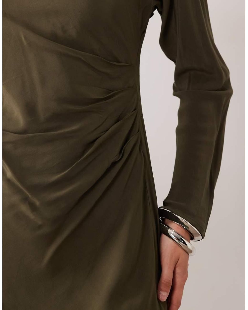 Mango Green Asymmetric Long Sleeve Mini Dress