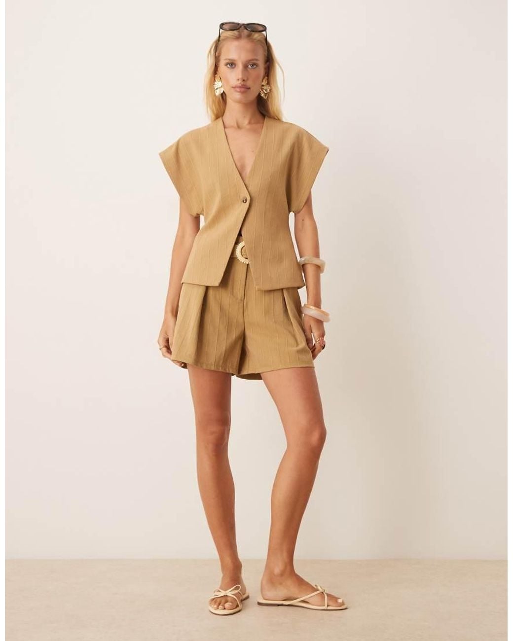 ASOS Gestreepte Elegante Short Met Riem in het Natural