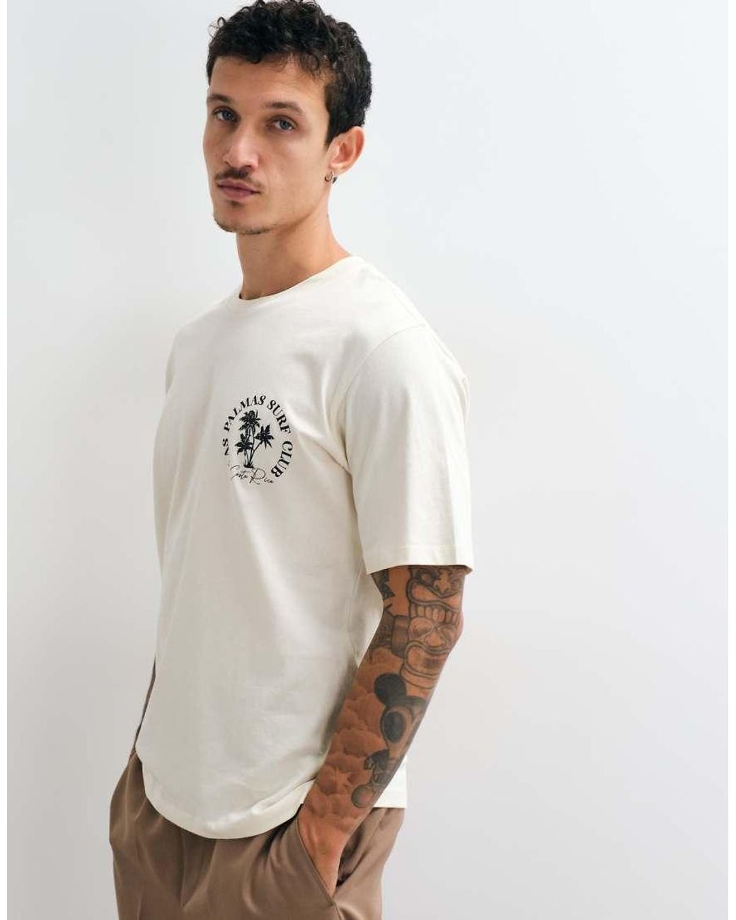 Jack & Jones White Palm Tree Back Print T-shirt for men