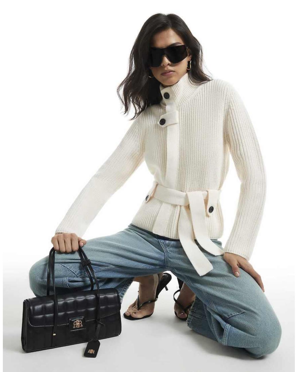 River Island White Tie Rib Cardigan