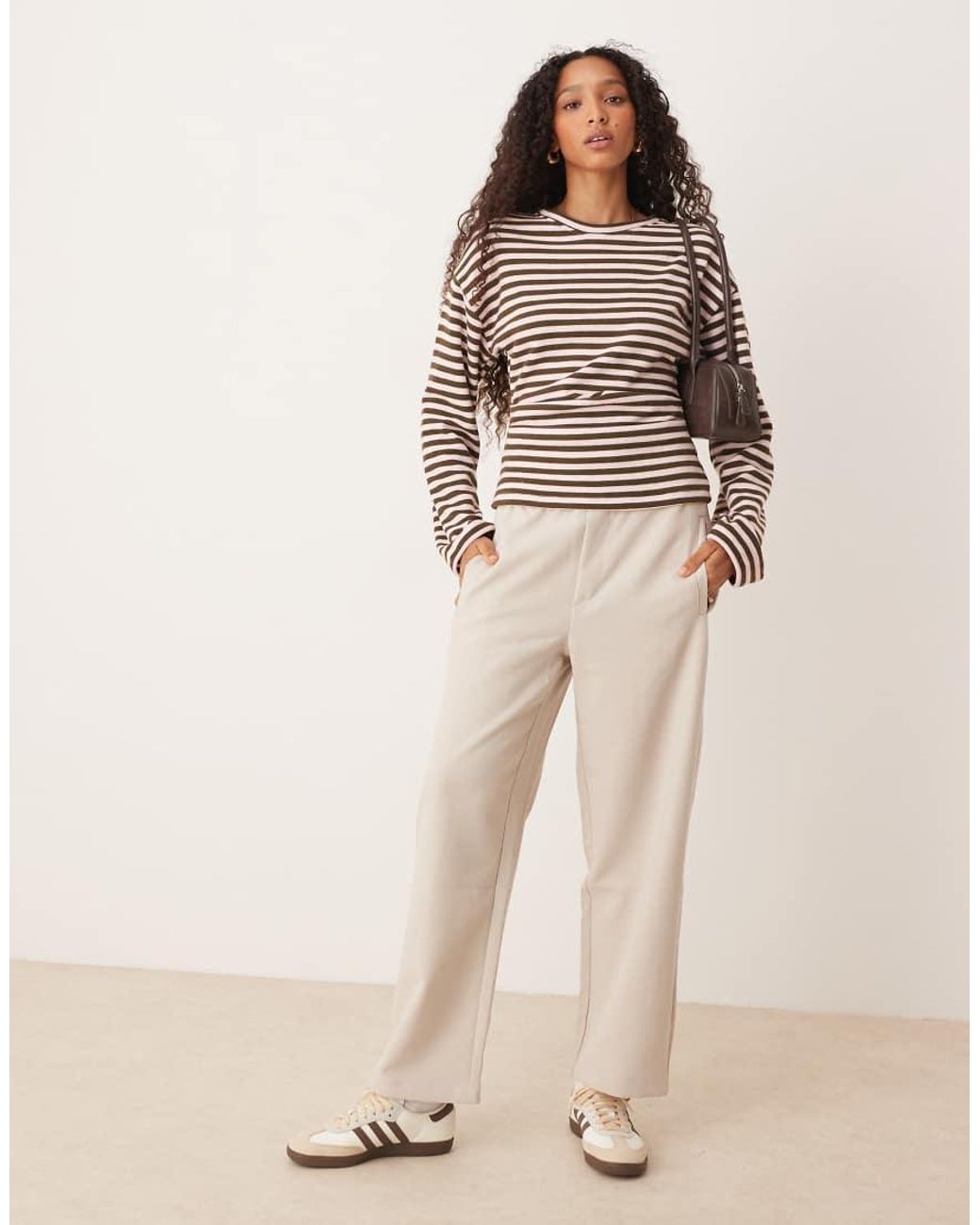 ASOS Brown Supersoft Long Sleeve Corset Waist Tee