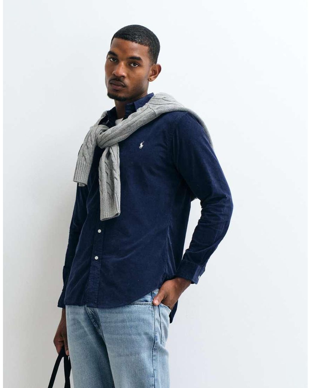 Polo Ralph Lauren Blue Icon Logo Slim Fit Corduroy Oxford Shirt for men