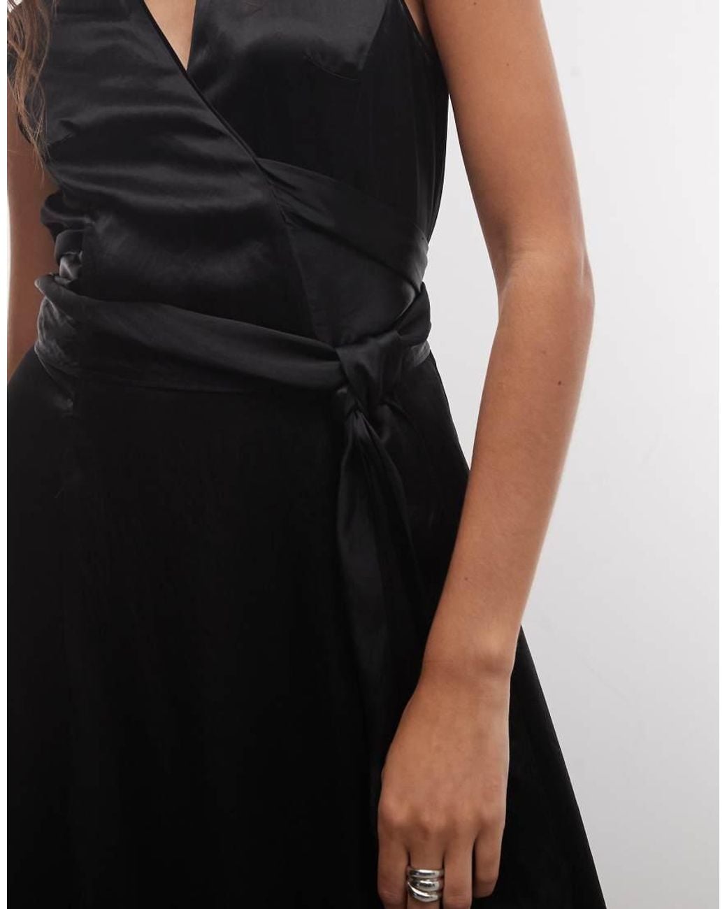 AllSaints Black Jeanne Sleeveless V Neck Wrap Midi Dress