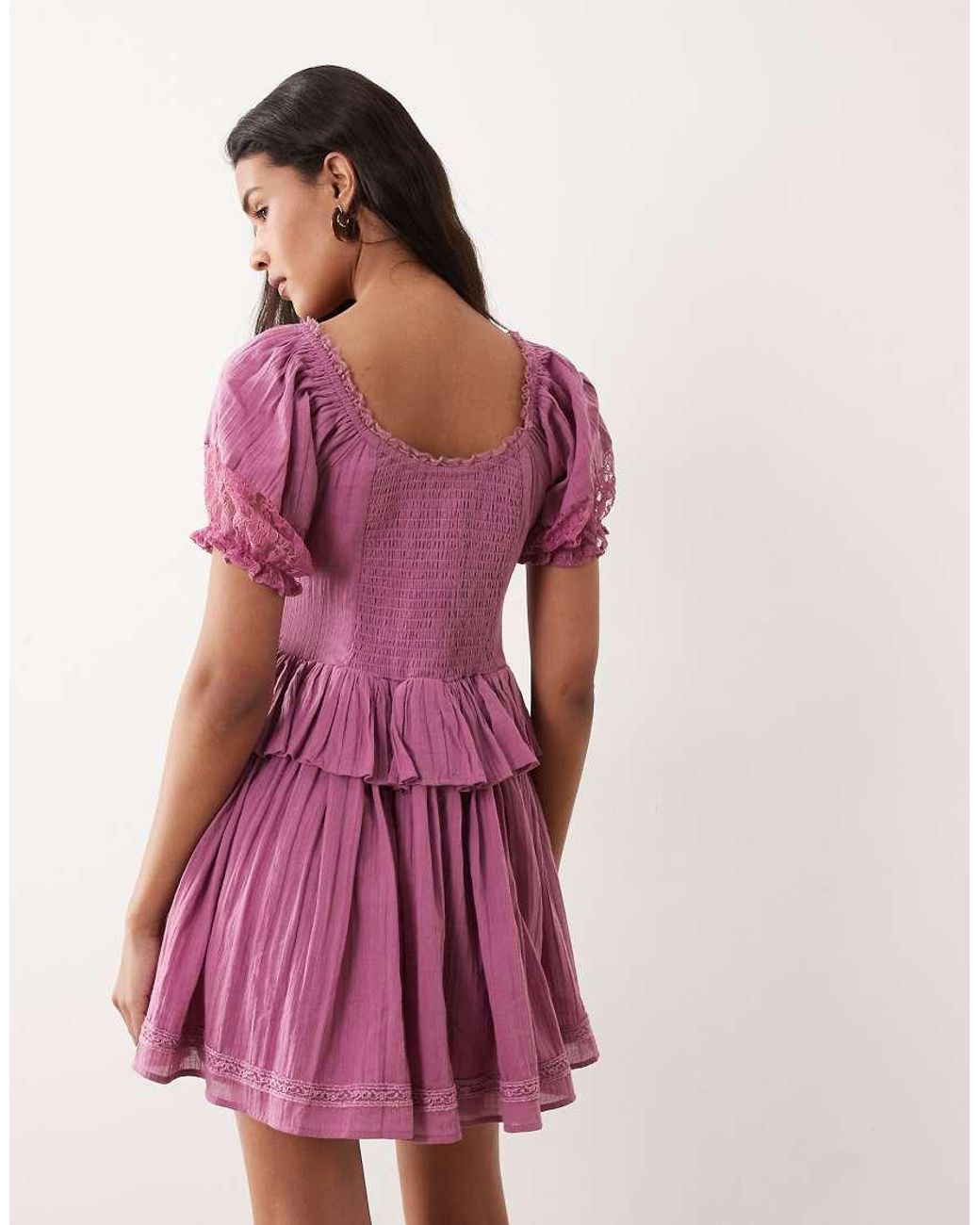 Miss Selfridge Pink Cheesecloth Lace Detail Milkmaid Dress