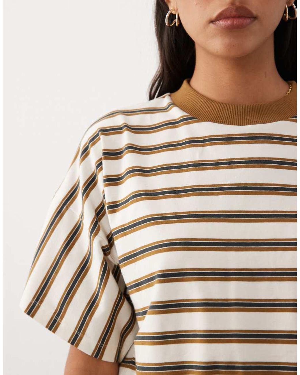 ASOS Brown Asos Desgin Stripe T-shirt With Contrast Neck
