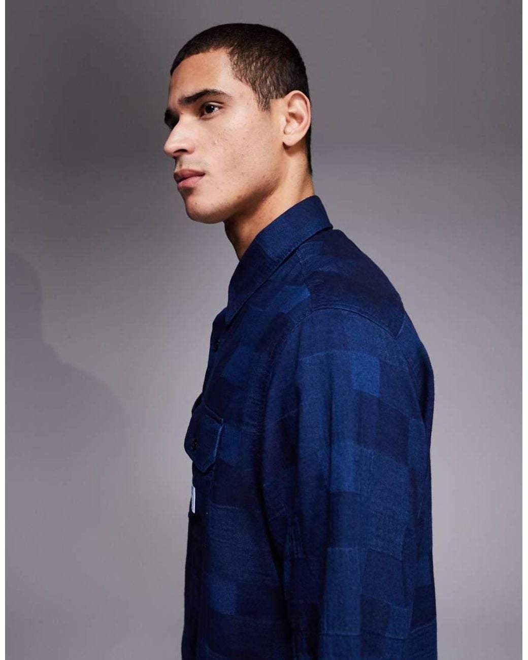 HUGO Blue Oversized Patterned Shirt for men