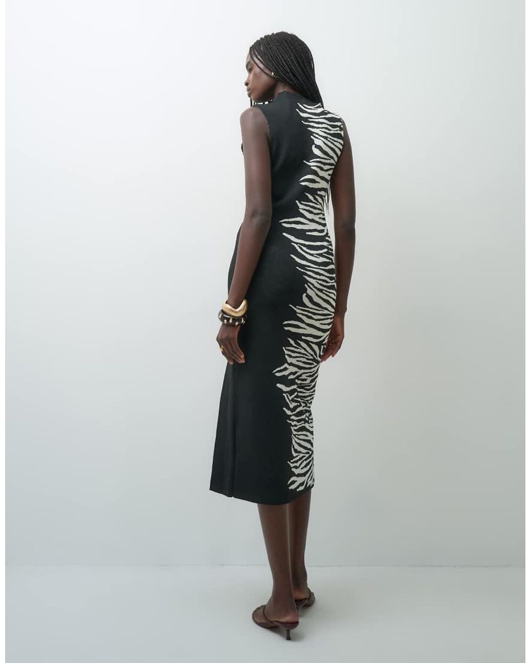 ASOS White Knitted Zebra Maxi Dress With Keyhole Neckline