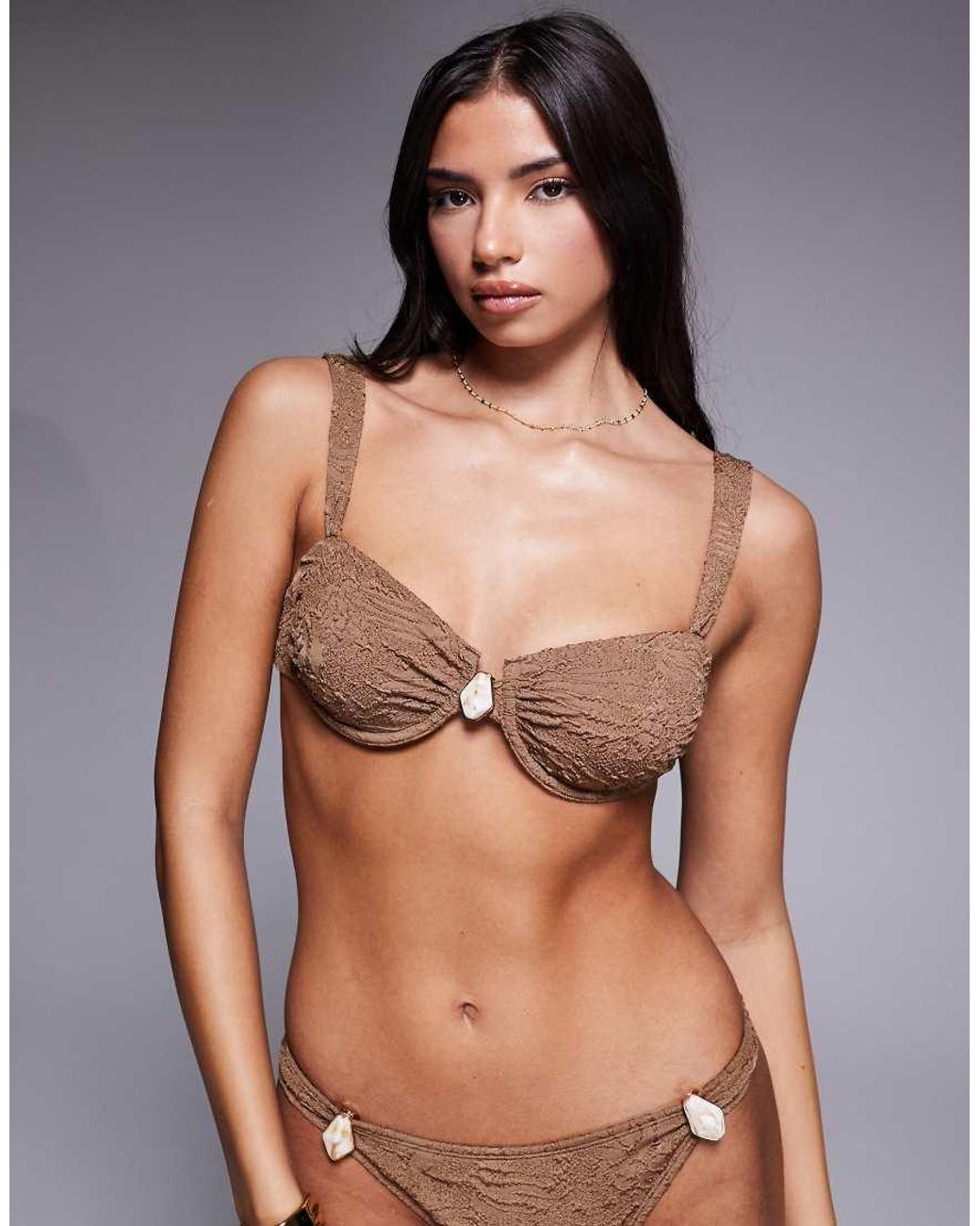 ASOS Brown Riley Resin Cape Cod Underwired Balcony Bikini Top With Ruched Cup