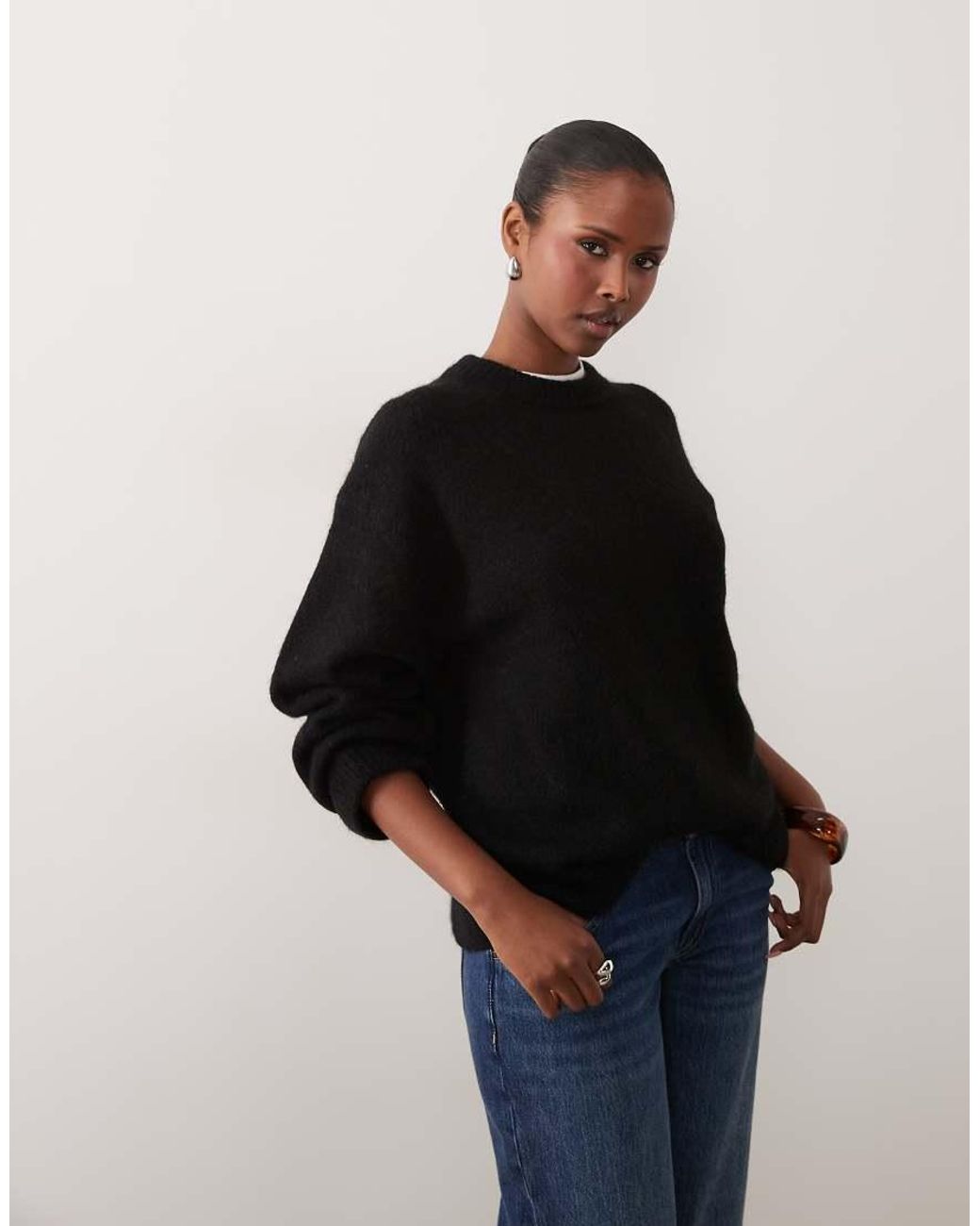 Gina Tricot Black Crew Neck Knitted Wool Alpaca Jumper