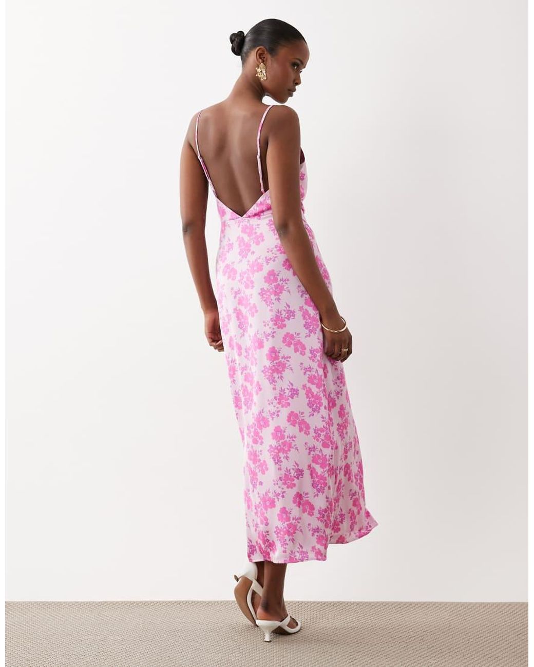 Vila Pink Satin Cowl Neck Maxi Dress