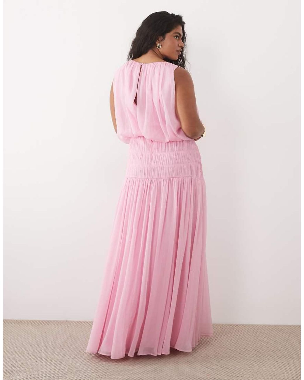 ASOS Pink Asos Design Curve Draped Gauged Ruched Waist Detail Maxi Dress