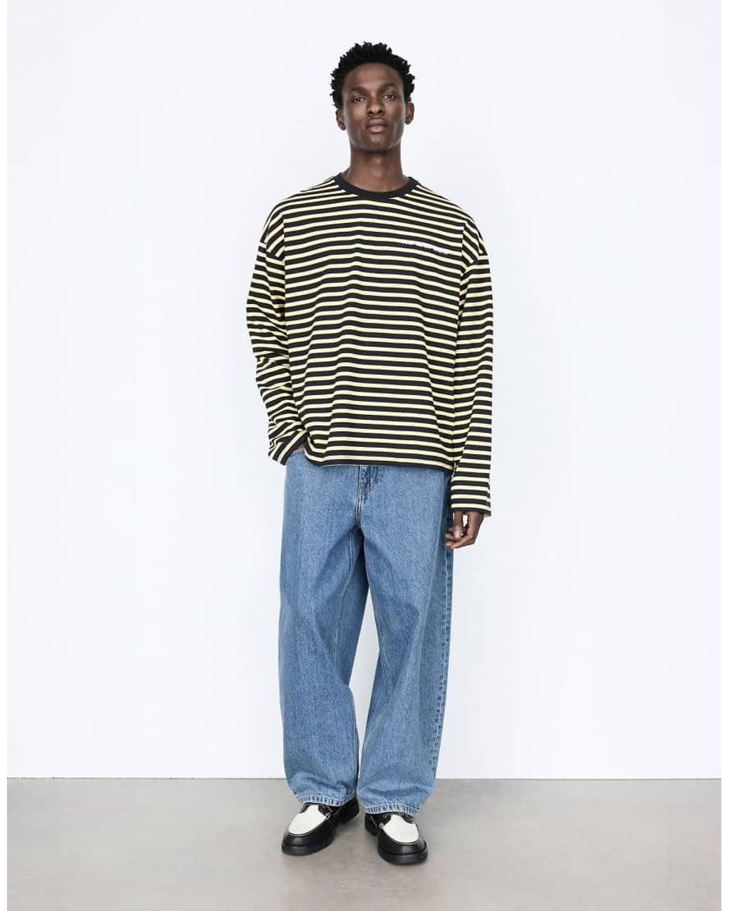 Pull&Bear Gray Striped T-Shirt With Text for men