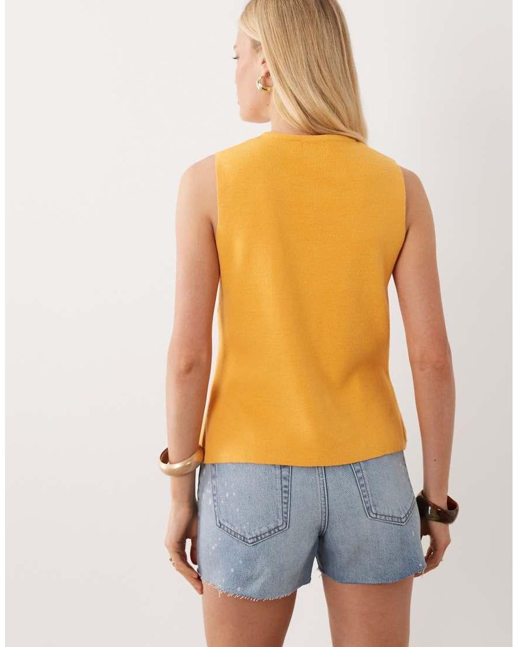 Brave Soul Orange Compact Knit Waistcoat With Contrast Buttons