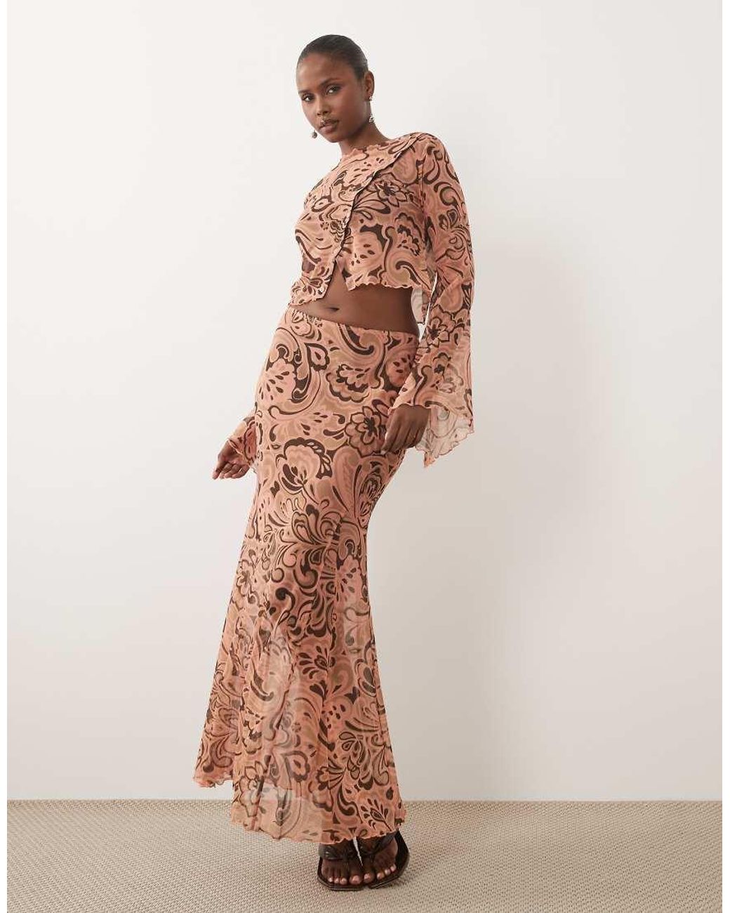 ASOS Brown Sheer Angel Sleeve Cropped Co-ord Cardi
