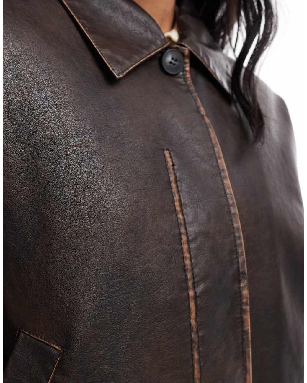 ASOS Black Vintage Wash Leather Look Bomber Jacket