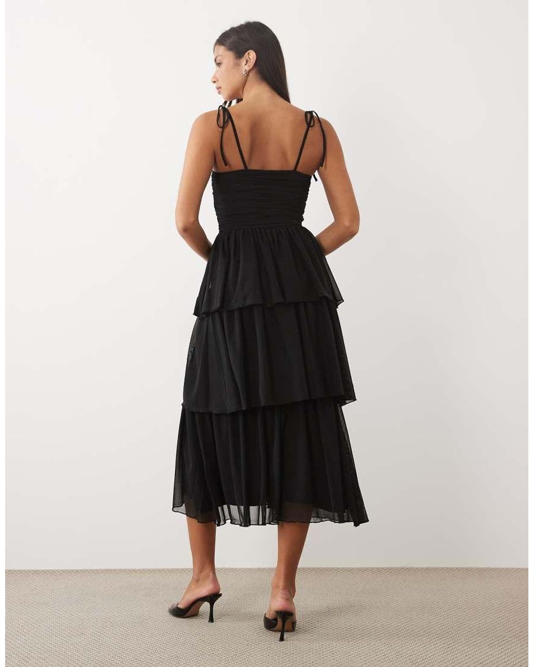 ASOS Black Tiered Mesh Midaxi Dress