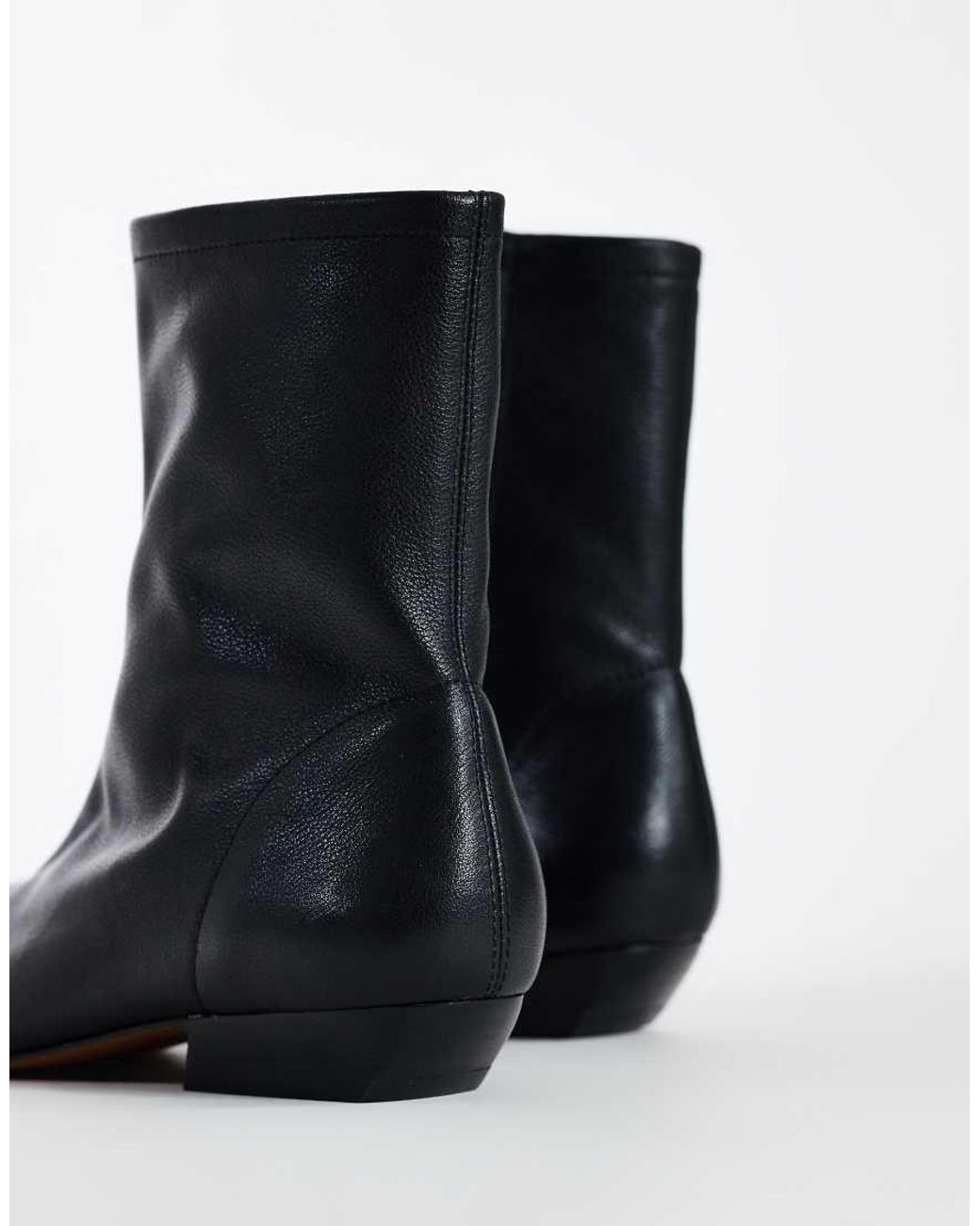 TOPSHOP Black Phoenix Real Leather Chiselled Ankle Boot