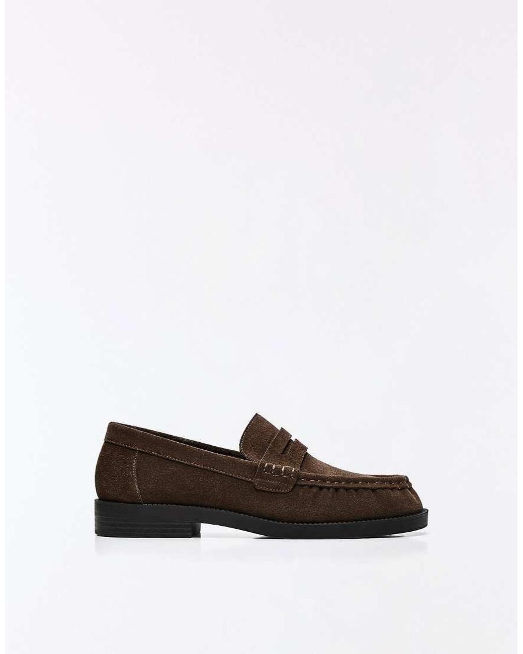 Bershka Brown Leather Loafers With Slim Sole