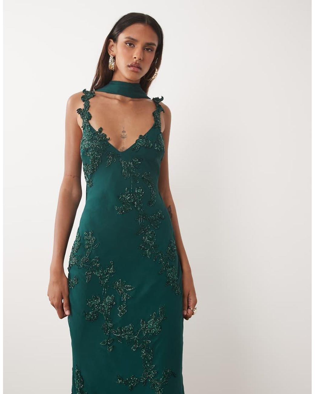 ASOS Green Asos Design Tall Floral Embellished Cami Maxi Dress With Scarf