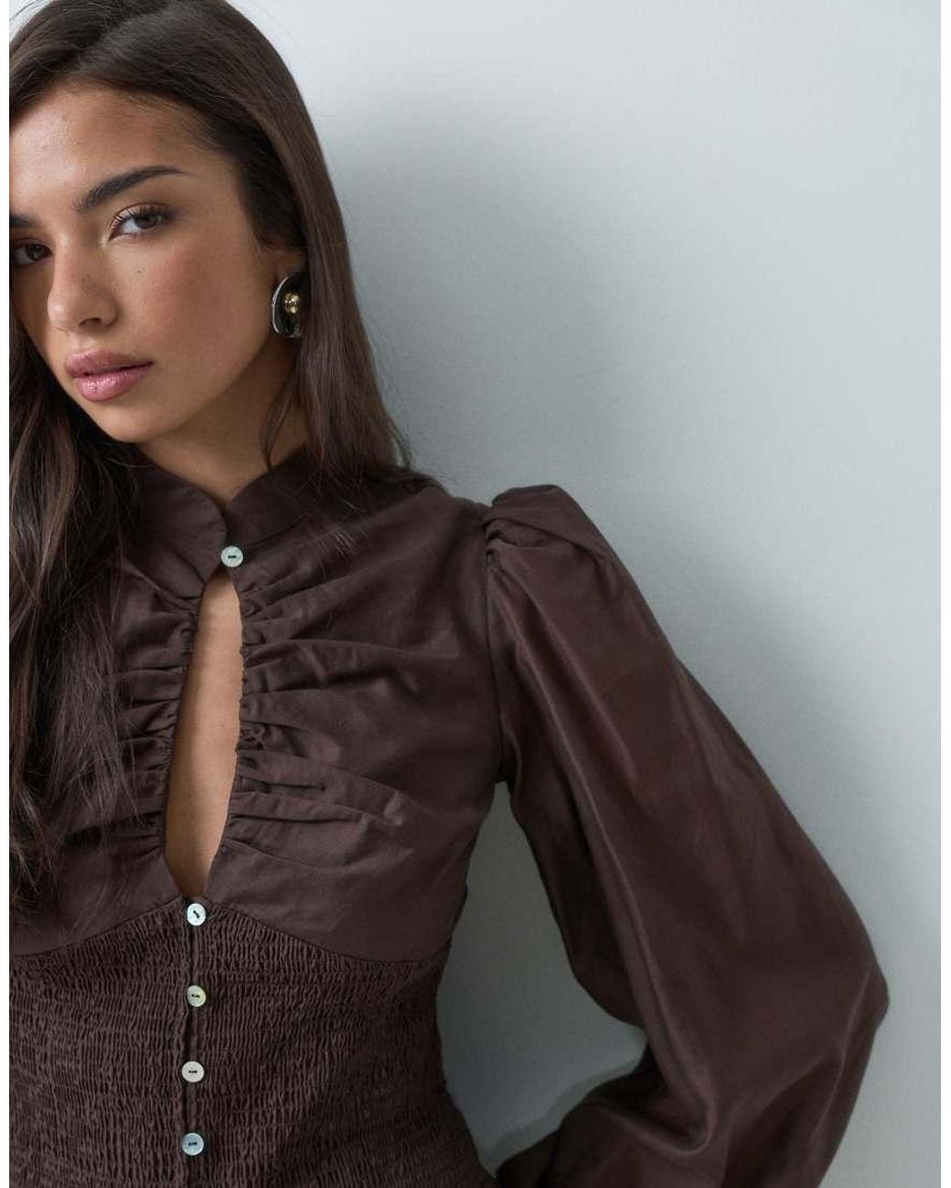 Gina Tricot Gray Keyhole Detail Blouse