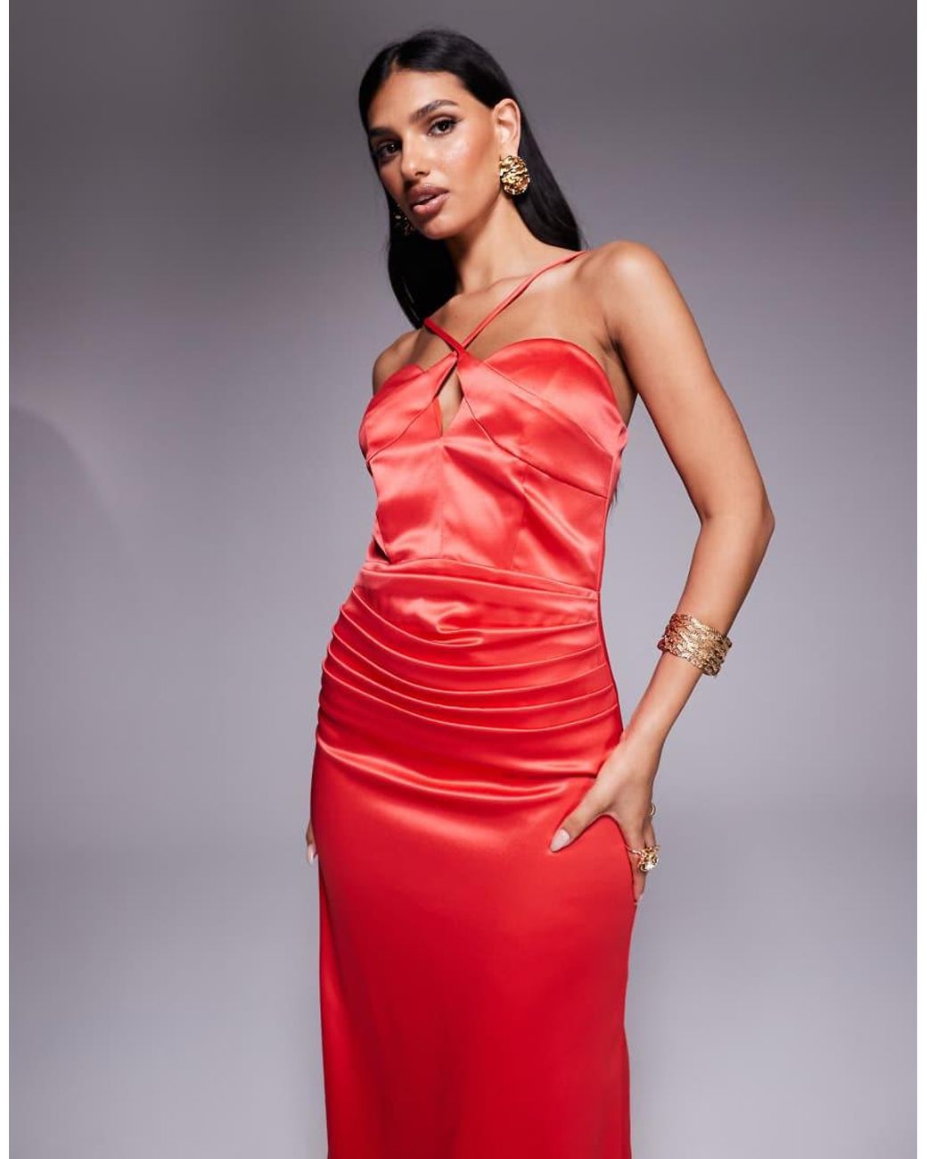 TFNC London Red Cross Strap Maxi Dress With Train